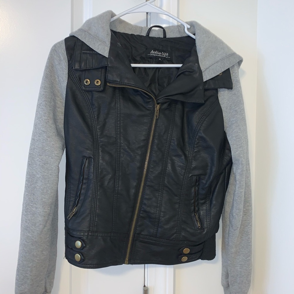 Leather Sweatshirt Jacket